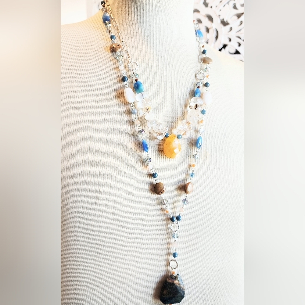 CHRYSOCOLLA, CYANITE, CITRINE, CLEAR QUARTZ, AND CRYSTAL PENDANT